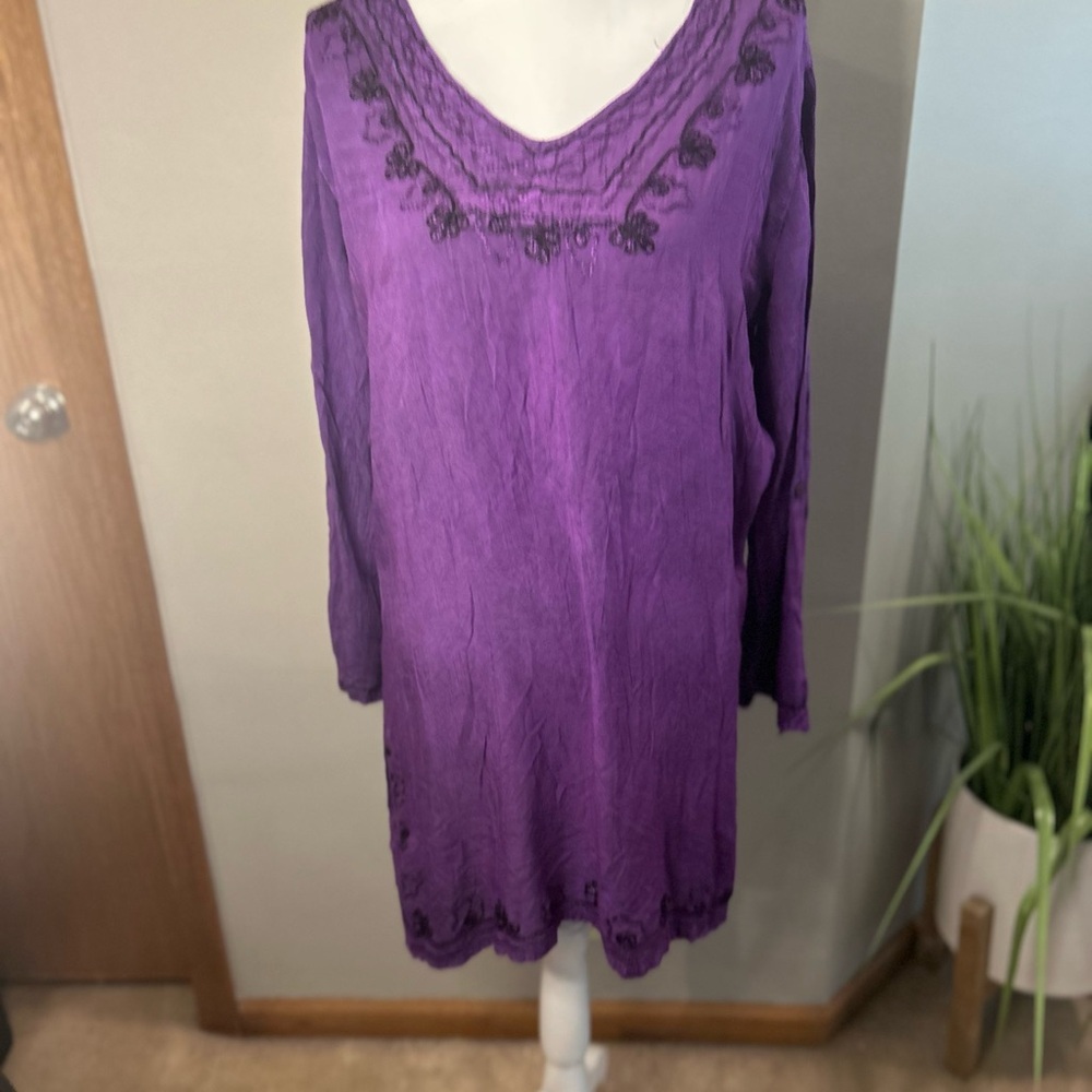Ananda’s Collection Purple Embroidered Tunic Dress Boho lagenlook beach coverup - Picture 2 of 11